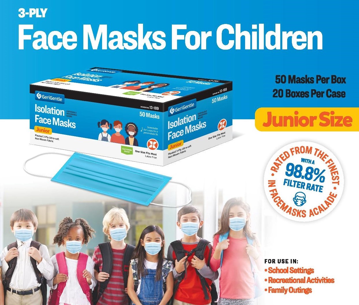 Children’s Isolation 3 Ply Masks, BOX OF 50