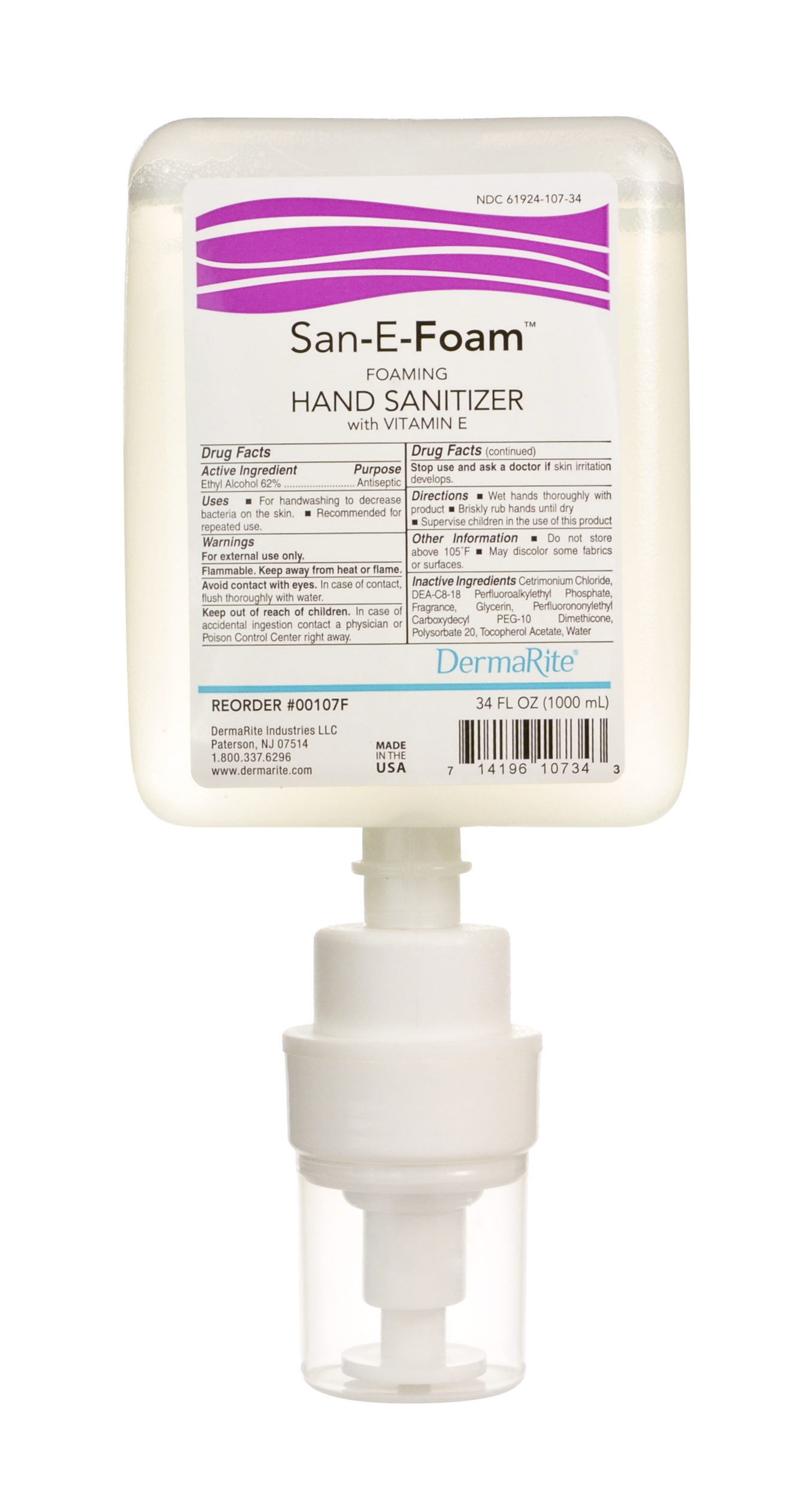 San-E-Foam Foam Hand Sanitizer 1,000 Dispenser Refills, 6 REFILLS PER CASE