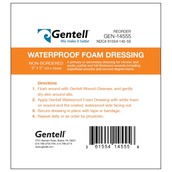 Waterproof 5″x5″ Foam Dressing, CASE OF 50