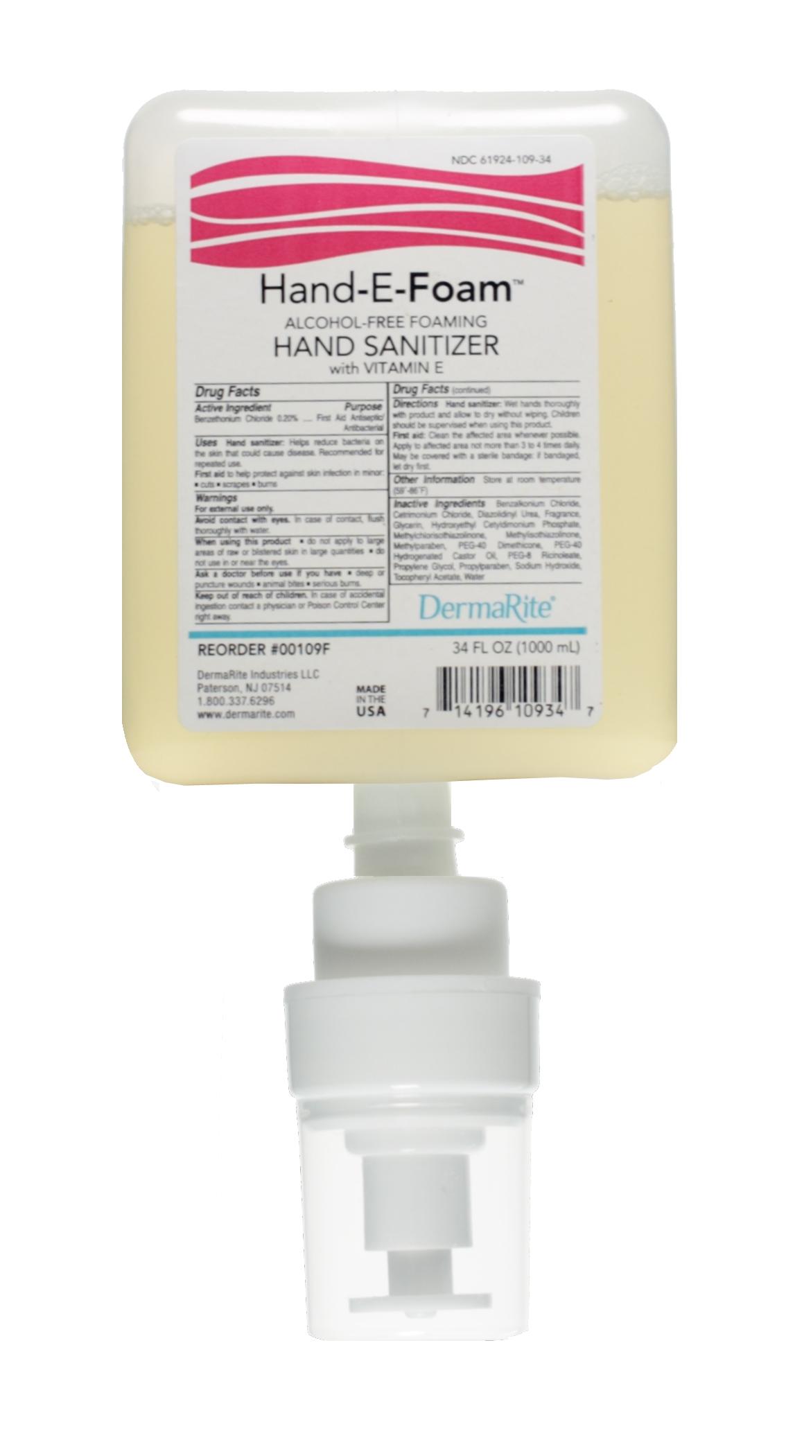 Hand-E-Foam Alcohol-Free Foam Hand Sanitizer 1,000mL Dispenser Refills, 6 PER CASE