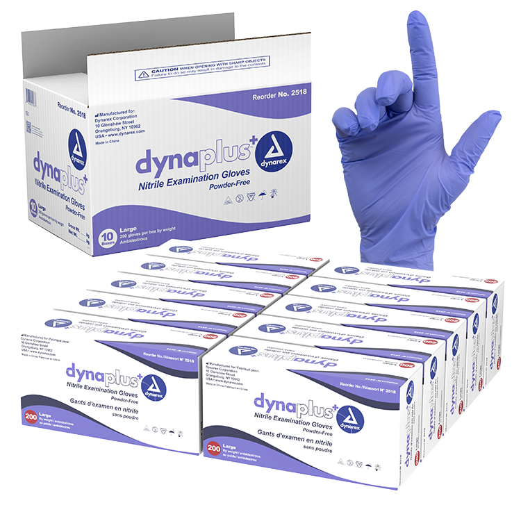 DynaPlus Nitrile Exam Gloves- Powder-Free – L