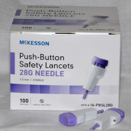 Push Button Safety Lancet, 28G Needle, BOX OF 100