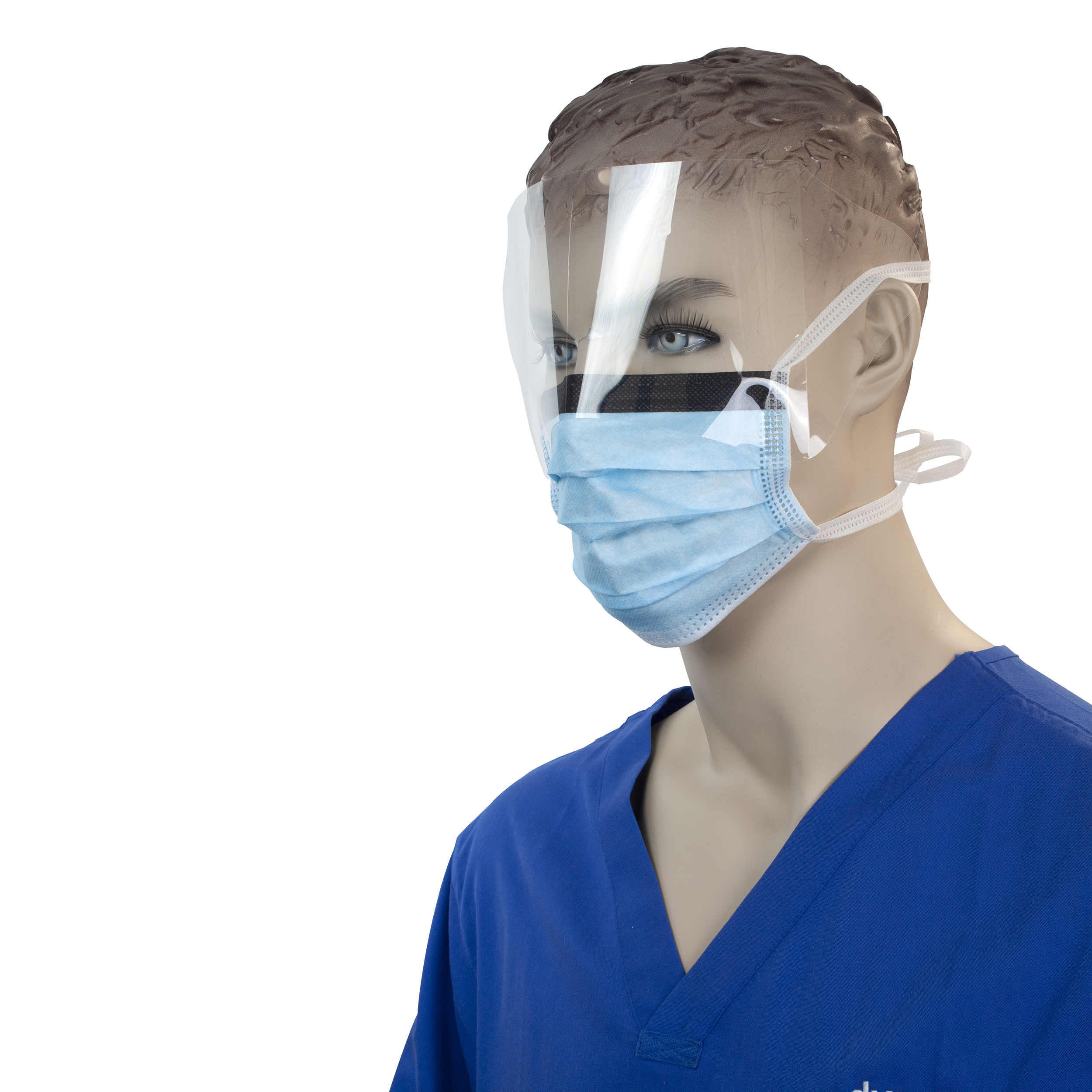 Surgical Face Mask With Ties & Plastic Shield – Blue
