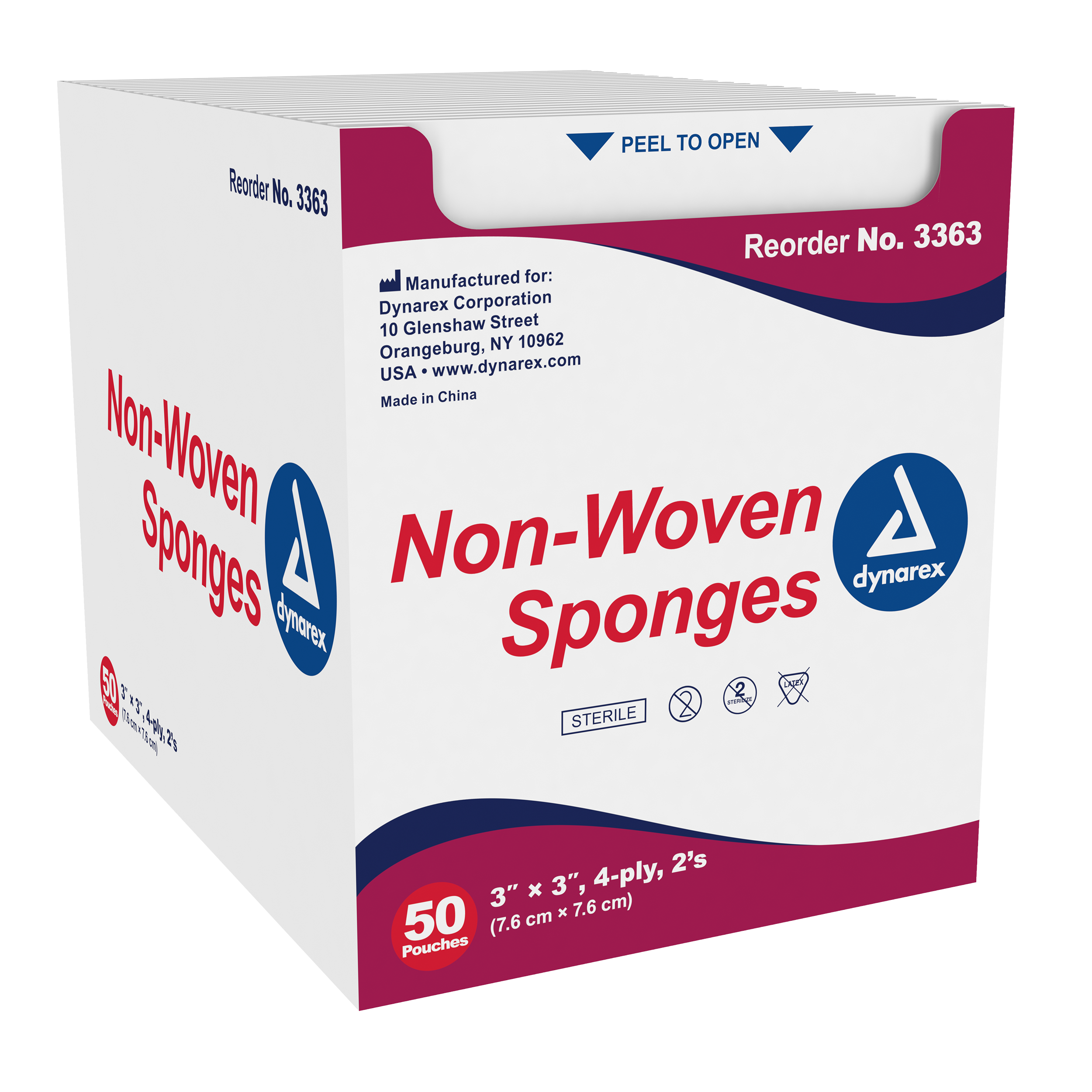 Non-Woven Sponge Sterile 2’s, 3″x 3″, 4 Ply
